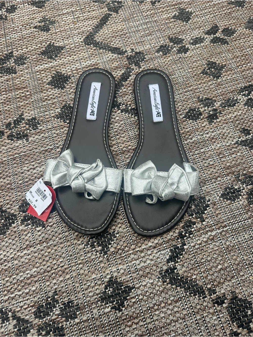 American Eagle Silver Bow Slide Sandals for Women size 8 BNWT